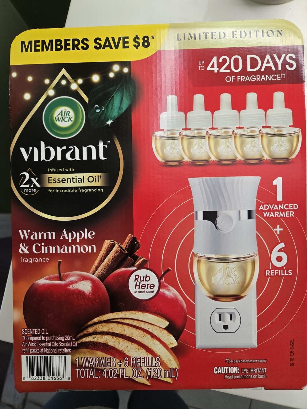 Air Wick Vibrant Warm Apple & Cinnamon Plug-In Air Freshener -6 Refills